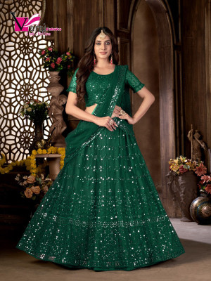 Yogik Creation Embroidered Semi Stitched Lehenga Choli(Green)