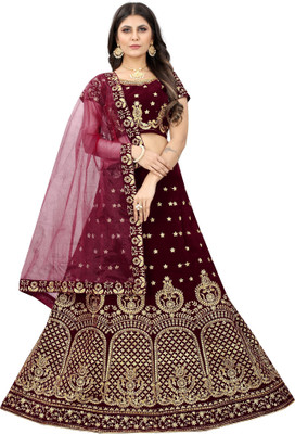 KV Fashion Embroidered Semi Stitched Lehenga Choli(Maroon)