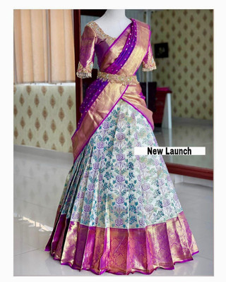 OASIS Self Design Semi Stitched Lehenga Choli(Purple, White)