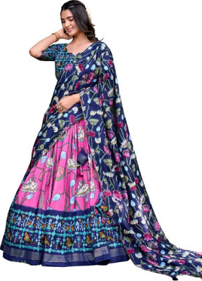 CYORR Floral Print Semi Stitched Lehenga Choli(Pink)