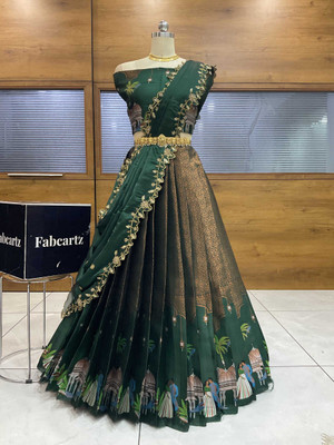 Fabcartz Self Design Semi Stitched Lehenga Choli(Dark Green)