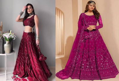 Cute Fellow Embroidered Semi Stitched Lehenga Choli(Maroon, Pink)