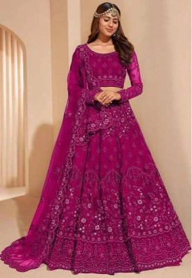 Udbhav Export Embroidered Semi Stitched Lehenga Choli(Pink)