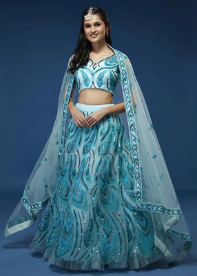 DIVINE INTERNATIONAL TRADING CO Embroidered Semi Stitched Lehenga Choli(Light Blue)
