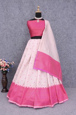 Reevarise Self Design Semi Stitched Lehenga Choli(White, Pink)