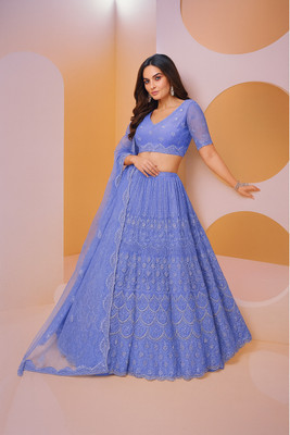 legecyethinc Embroidered Semi Stitched Lehenga Choli(Blue)