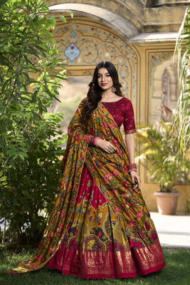 Freydis Printed Semi Stitched Lehenga Choli(Maroon)