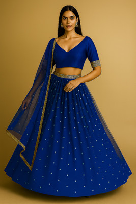 Rise On Fab Embroidered Semi Stitched Lehenga Choli(Light Blue)