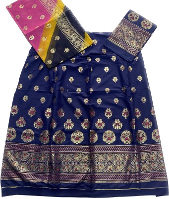 PDsons Floral Print Semi Stitched Rajasthani Poshak(Dark Blue)