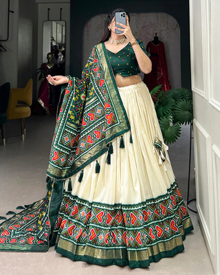 SILLYGUDY Solid Semi Stitched Lehenga Choli(Dark Green)