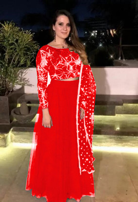 lazyandcrazy shop Self Design Semi Stitched Lehenga Choli(Red)