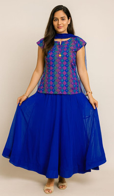 MAGNA FASHION Self Design Stitched Lehenga Choli(Blue)