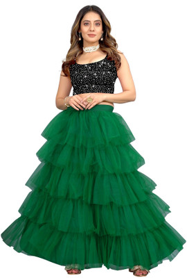 LADY SHOPI Embellished Semi Stitched Lehenga Choli(Green)