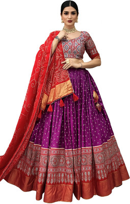 Zinsy Creation Printed Semi Stitched Lehenga Choli(Purple)
