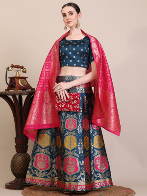 Harshiv Textile Self Design Semi Stitched Lehenga Choli(Light Blue)