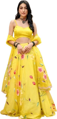 Heny Creation Digital Print Semi Stitched Lehenga & Crop Top(Yellow)