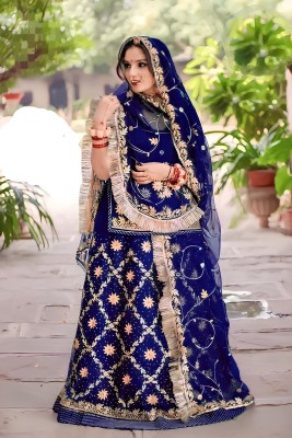 KalyaniTextile Embroidered Semi Stitched Rajasthani Poshak(Blue)