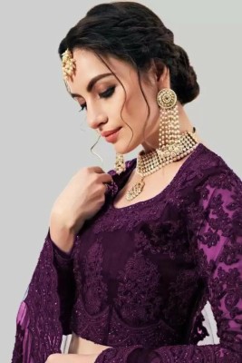 ROKKLIKE Embroidered Semi Stitched Lehenga Choli(Purple)