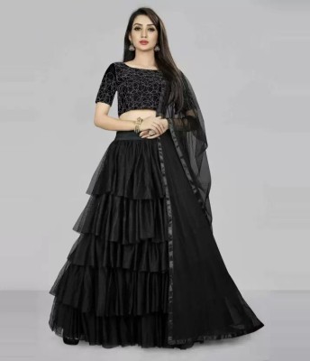 Style Mania Nx Solid Semi Stitched Lehenga Choli(Black)