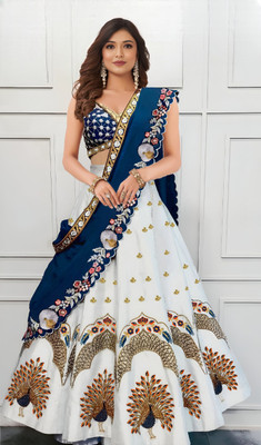 HOUSE OF COMMON Embroidered Semi Stitched Lehenga Choli(White)