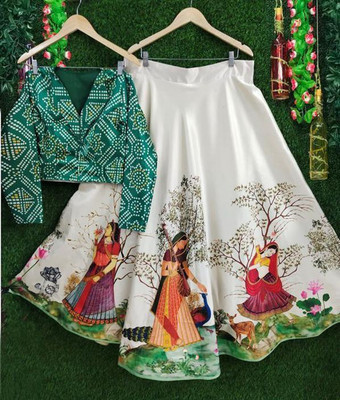 KAHIRAA WHOLETEX Printed Semi Stitched Lehenga & Crop Top(Multicolor)
