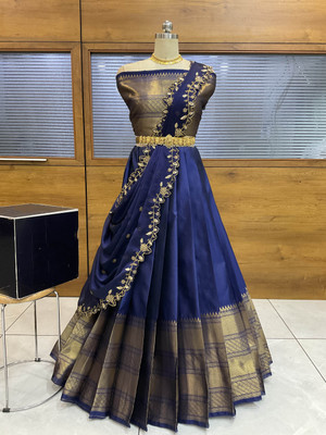 Sonu Creation Self Design Semi Stitched Lehenga Choli(Blue)