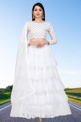 RUDKI ENTERPRISE Embroidered Semi Stitched Lehenga Choli(White)