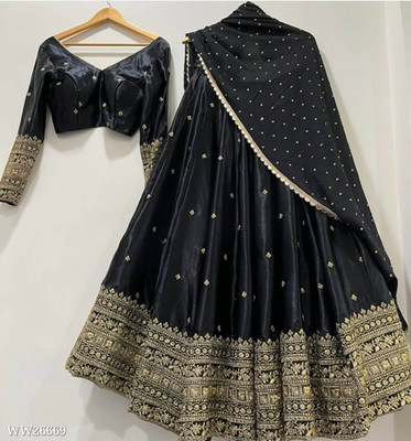 SHREE CREATION Embroidered Semi Stitched Lehenga Choli(Black)