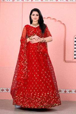 JAY RAMDEV FASHION Embroidered Semi Stitched Lehenga Choli(Red)