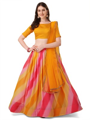 Bhavyam Printed Semi Stitched Lehenga Choli(Pink)