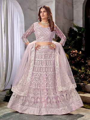 KOMAL Embroidered Semi Stitched Lehenga Choli(Purple)