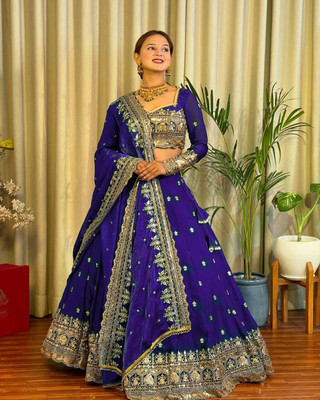 DAPITU ENTERPRISE Embellished Stitched Lehenga Choli(Dark Blue)