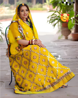 balaji textiles Embellished Semi Stitched Rajasthani Poshak(Orange)