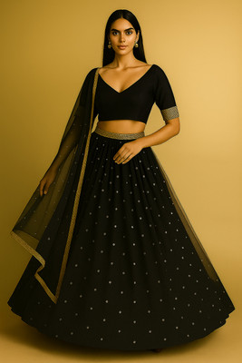 lazyandcrazy shop Embroidered Semi Stitched Lehenga Choli(Black)