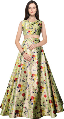 KAHIRAA WHOLETEX Digital Print Semi Stitched Lehenga & Crop Top(Multicolor)