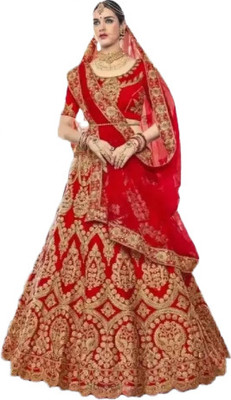 BEST ZONE Embroidered Semi Stitched Lehenga Choli(Red)