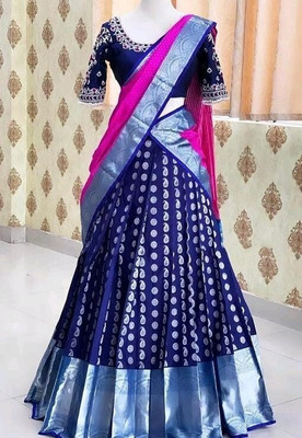 Harshiv Textile Self Design Semi Stitched Lehenga Choli(Blue)