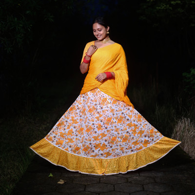 SUJAS Printed Semi Stitched Lehenga Choli(Yellow)