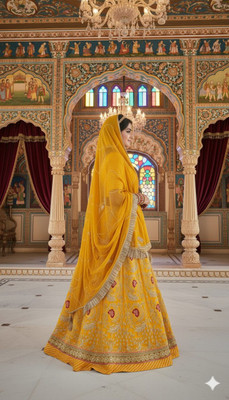 Shreemanji trading Embroidered Semi Stitched Rajputi Poshak(Yellow)
