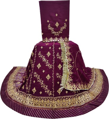 MANTUSHTI Embroidered Semi Stitched Rajasthani Poshak(Purple)