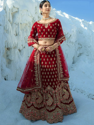 MAN PRIYA TRENDZ Embroidered Semi Stitched Lehenga Choli(Red)