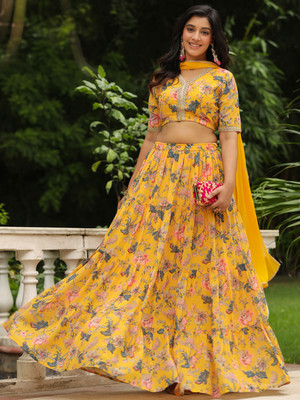 Janasya Printed Stitched Lehenga Choli(Yellow)
