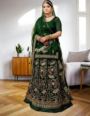 Bhawani Collection Embroidered Semi Stitched Rajasthani Poshak(Green)