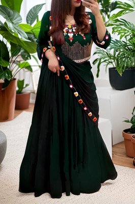 Hemlata Embroidered Semi Stitched Lehenga & Crop Top(Green)