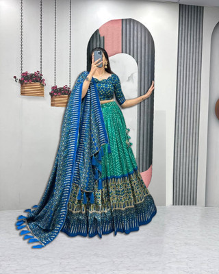 HEM SELLES Printed Semi Stitched Lehenga Choli(Green)