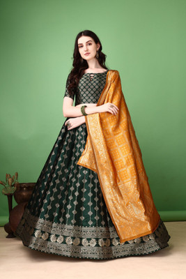 SWAMI STUDIO Self Design Semi Stitched Lehenga Choli(Green, Yellow)