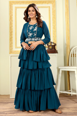 PATLANI STYLE Embroidered Stitched Lehenga with Jacket(Blue)