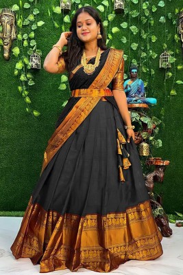 R K INFINITIVE Solid Semi Stitched Lehenga Choli(Grey, Black)