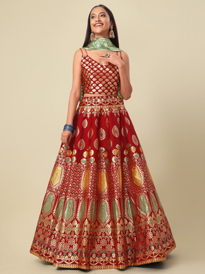 PURVAJA Embellished Semi Stitched Lehenga Choli(Maroon)