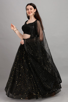 Webric Embellished, Self Design Semi Stitched Lehenga Choli(Black)